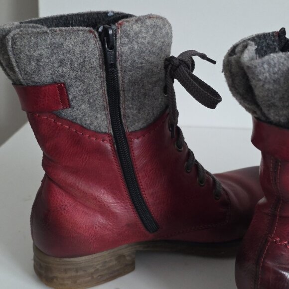 RIEKER | Remonte Ankle red Leather Boots Sz 39 - Picture 7 of 8